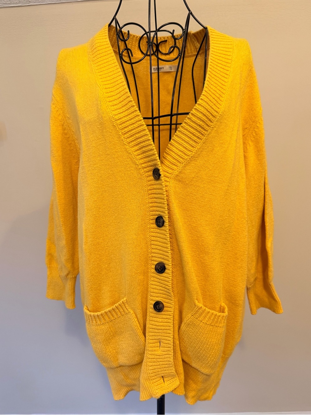 Woman's Old Navy Mustard Yellow Fall Button Up Classic Cardigan Sweater Size XL